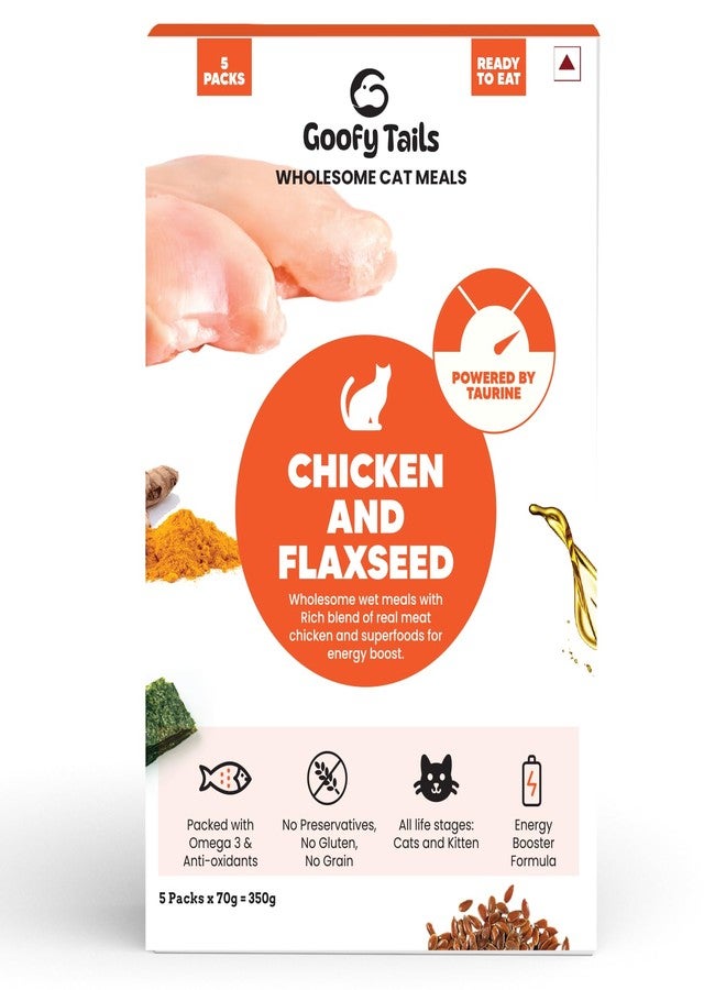 Goofy Tails Chicken and Flaxseed Wet Cat Food and Kitten Food, 700g (70g X 10 Pouches), Preservative Free, Gluten & Grain Free, Balanced Cat Wet Food, Powered by Taurine with Omega 3 & Antioxidants - Image 1